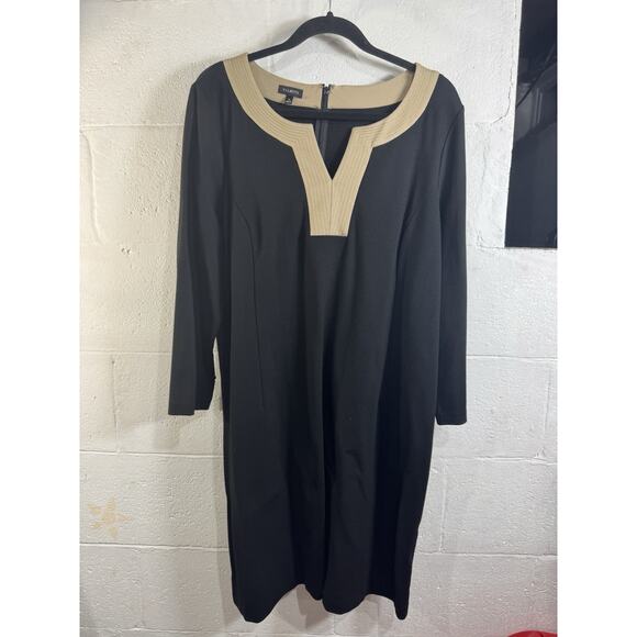 Talbots Plus 16 Ponte Knit Dress Black Tan Classy Office Church Stretch Work - Picture 8 of 8